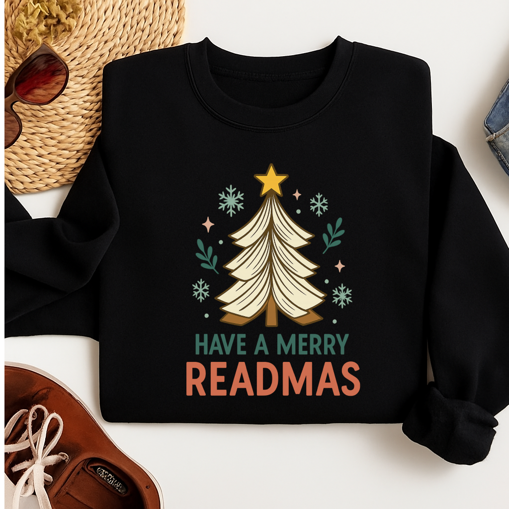 Merry Readmas Sweatshirt, Christmas Book Lover Pullover, Festive Holiday Crewneck