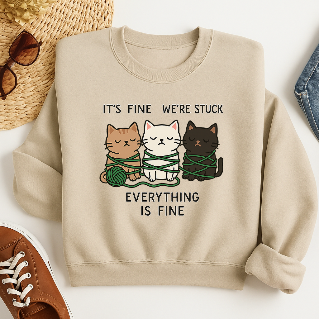 Funny Cat Sweatshirt, It’s Fine Everything Is Fine Pullover, Cute Cat Lover Crewneck