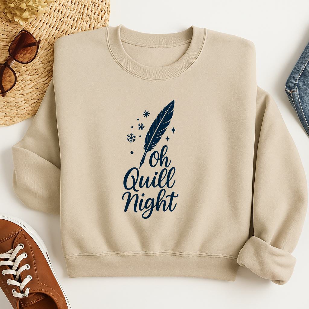 Oh Quill Night Sweatshirt, Christmas Feather Pullover, Holiday Cozy Crewneck