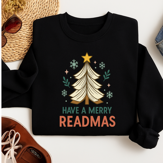 Merry Readmas Sweatshirt, Christmas Book Lover Pullover, Festive Holiday Crewneck