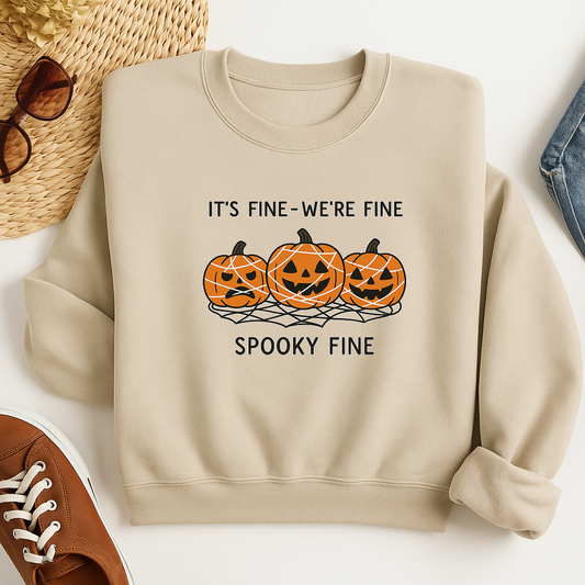 Spooky Fine Halloween Sweatshirt, It’s Fine Pumpkin Pullover, Funny Fall Crewneck