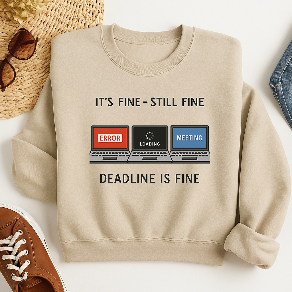 Funny Work Sweatshirt, It’s Fine Still Fine Deadline Is Fine Pullover, Office Humor Crewneck