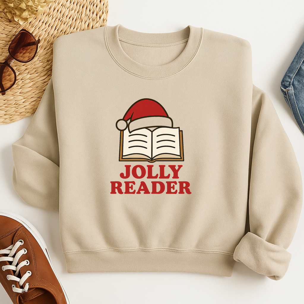 Jolly Reader Sweatshirt, Christmas Book Lover Pullover, Holiday Reading Crewneck