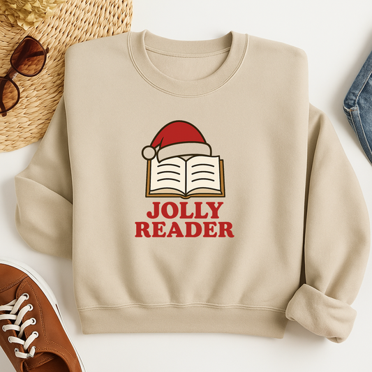 Jolly Reader Sweatshirt, Christmas Book Lover Pullover, Holiday Reading Crewneck