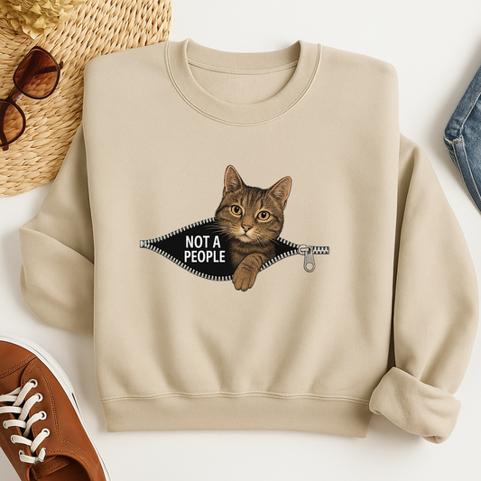 Not A People Cat Sweatshirt, Funny Cat Lover Pullover, Cozy Unisex Crewneck