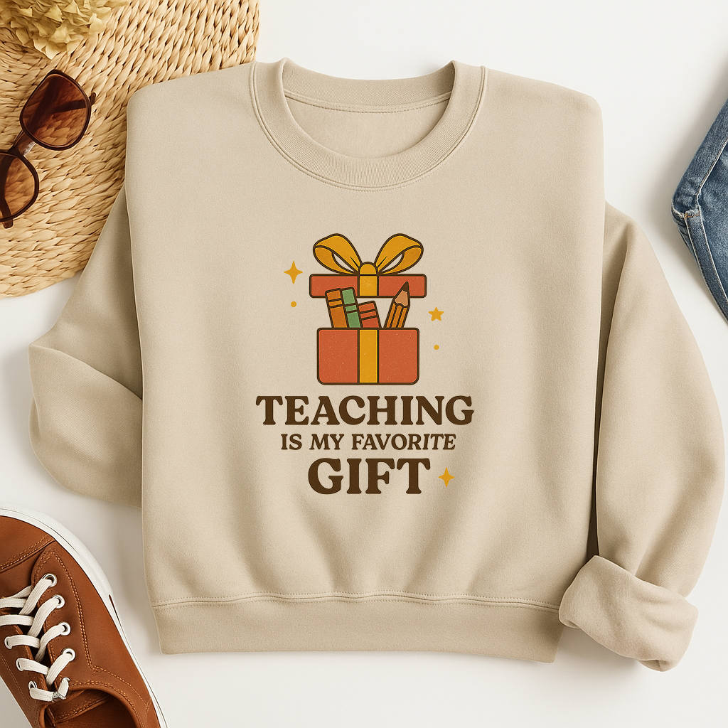 Teaching Is My Favorite Gift Sweatshirt, Christmas Teacher Pullover, Holiday Educator Crewneck